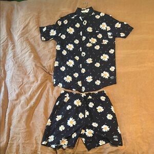 WeSC Men’s Never-Worn Daisy Print Short Sleeve Button Down Shirt and Shorts